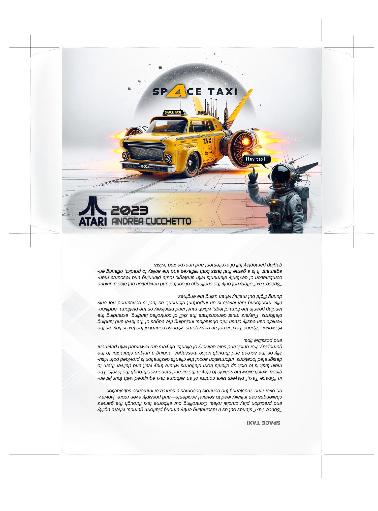New envelope design for Space Taxi game, highlighting its visually appealing graphics and game's essence