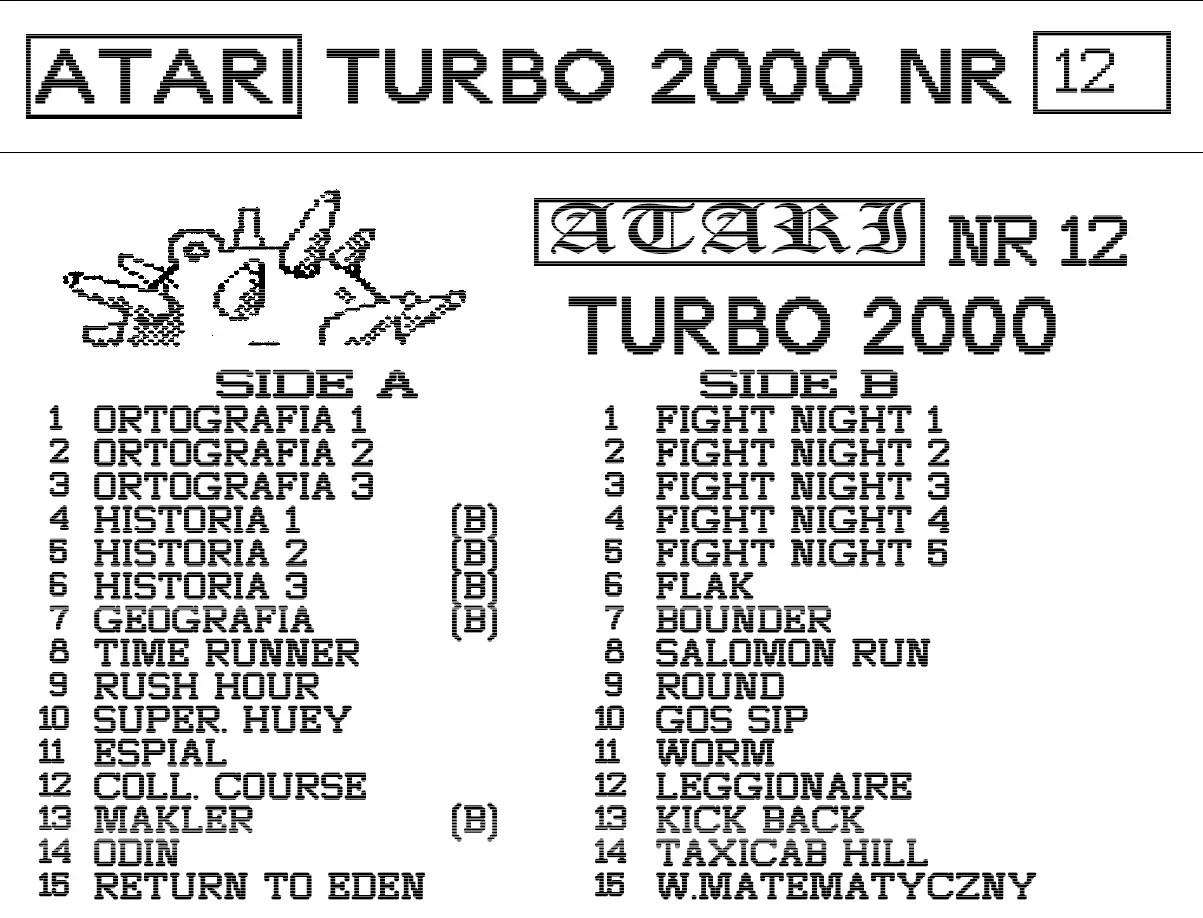 Okładka kasety - Turbo 2000 Mina zestaw 12