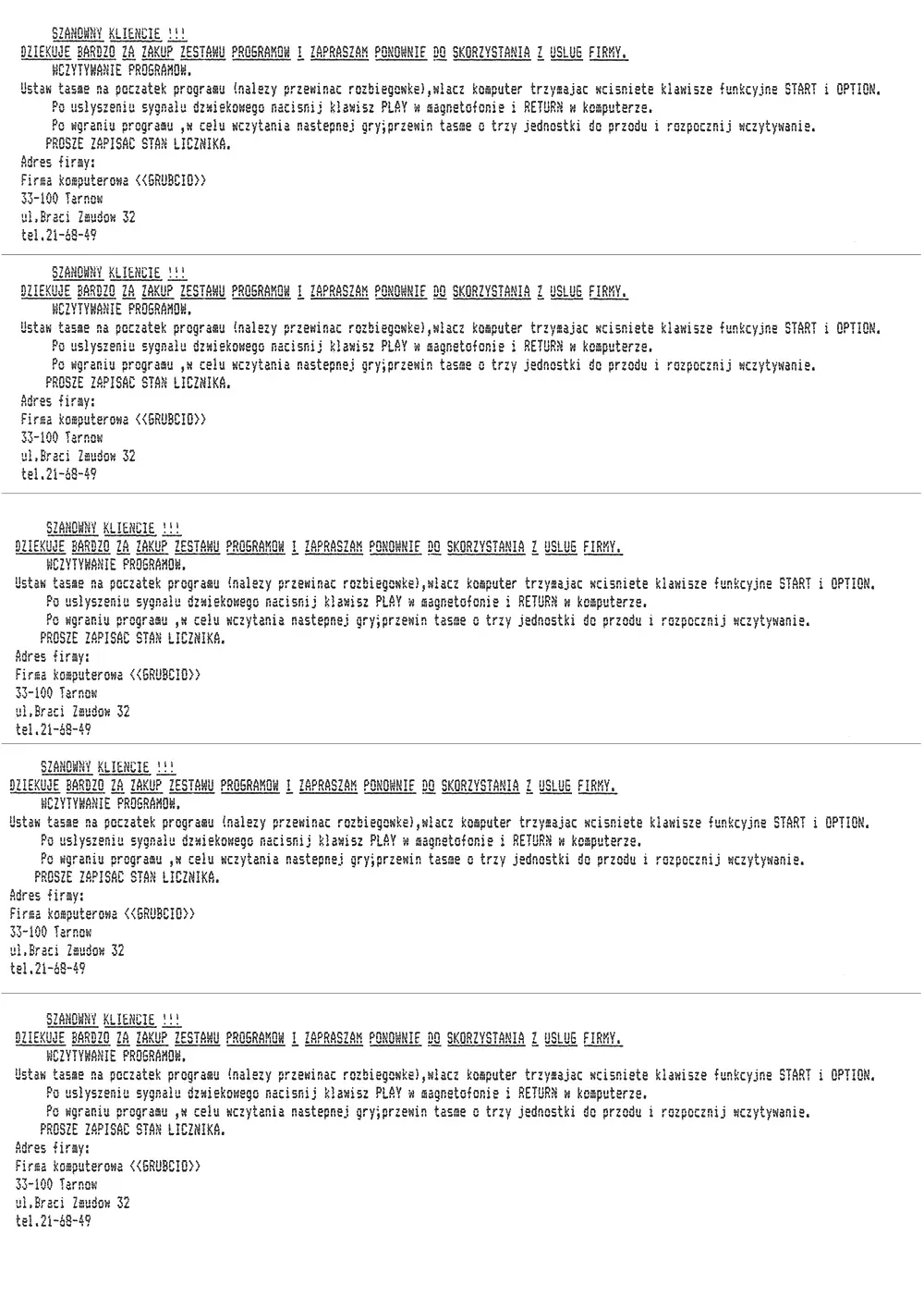 Okładka kasety - Grubcio Instrukcja